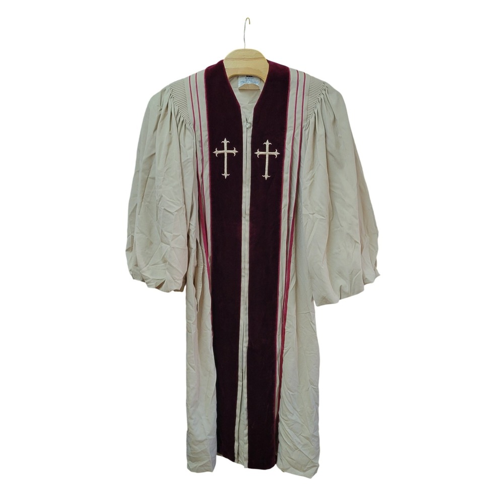 Murphy Robes Clergy Robe Beige Burgundy Velvet Crosses Bell Sleeve USA S-3 4400